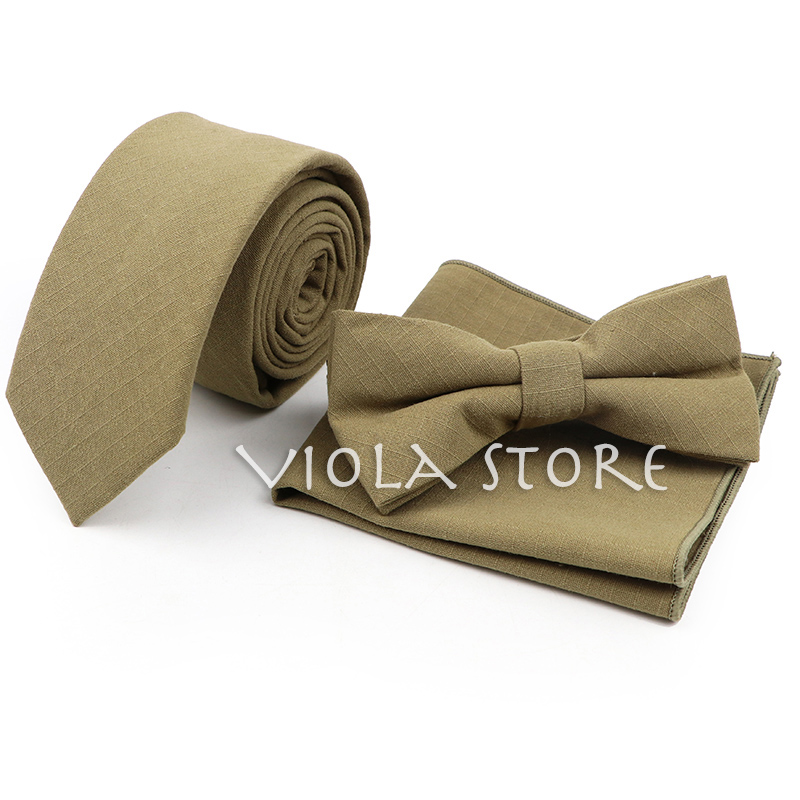 Conjunto de pañuelo de algodón para hombre, corbata de lazo, Color verde claro, rosa, naranja, sólido, 6cm, para boda, , accesorio superior: 09