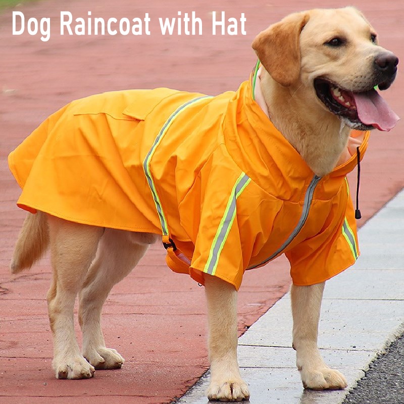 Dog Raincoat Pet Rain Coat for Dog Clothes Hoodies with Hat Reflective Tape Waterproof Rain Jacket for Medium Large Dog slicker