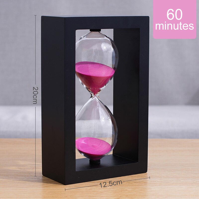 Timeglass 60 minutter tidtaker gratis gravering klokke sandklokke sandglass tre timing ornamenter hjem dekorasjon tilbehør: Svartrosa