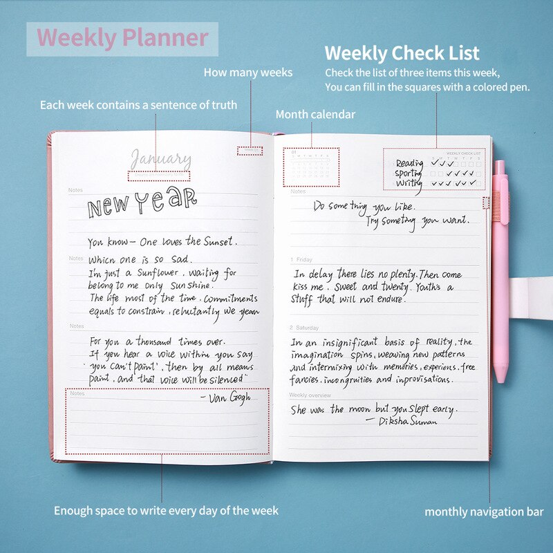 Kawaii Agenda Planner Organizer A5 Diary Notebook Weekly Journal Note Book Personal Business Travel Schedule Notepad Office