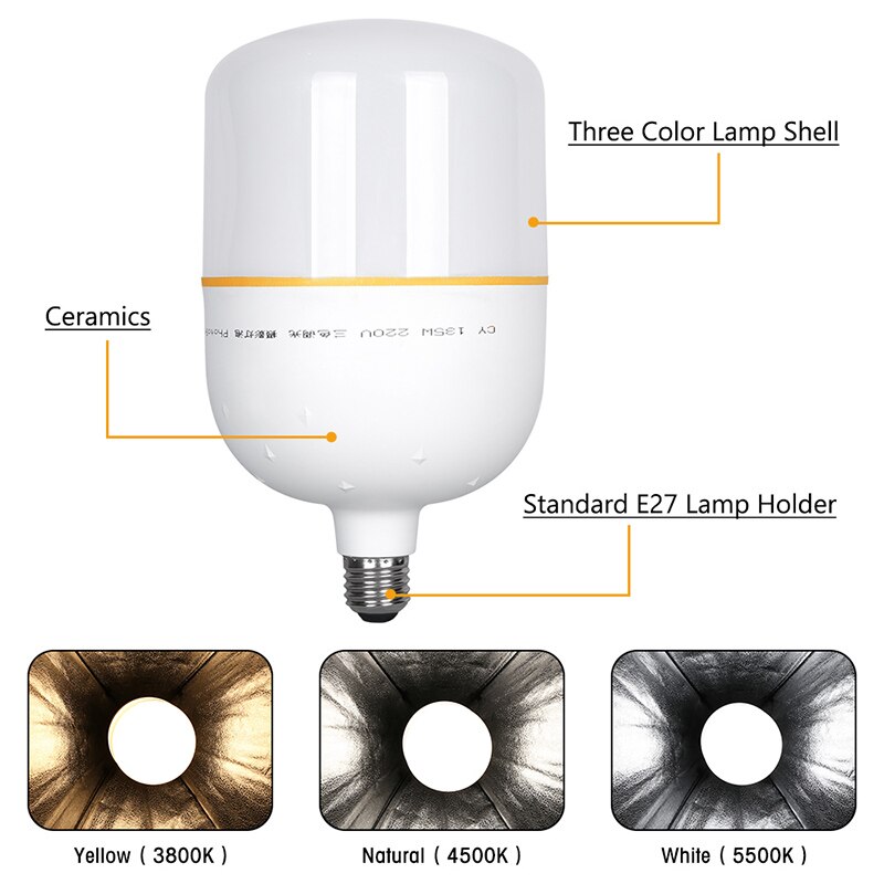 40 Watt Photography LED Cold Warm Light Bulb 3800K-5500K Color Temperature 110V-220V E27 Base for Video Softbox Studio Lighting