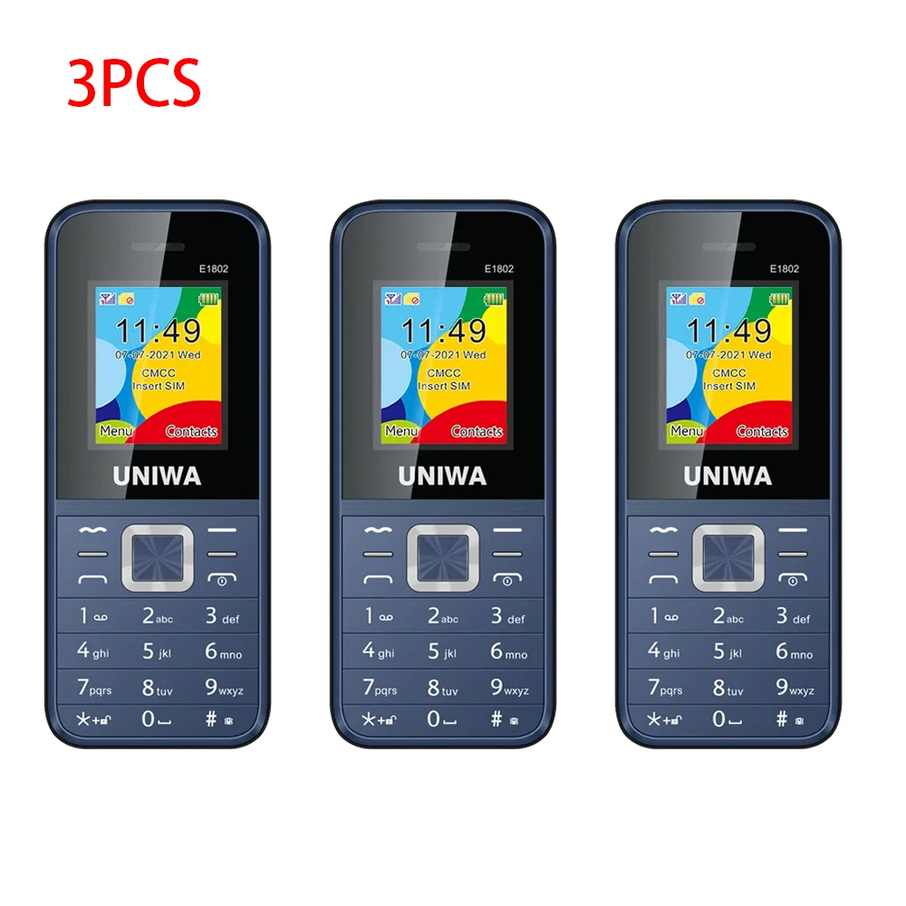 1/3/5Pcs UNIWA E1802 GSM Cellphone Senior Elder Telephone With Big Push Button 1.77" Dual SIM Feature Phone 1800mAh Flashlight: green / Bundle 3