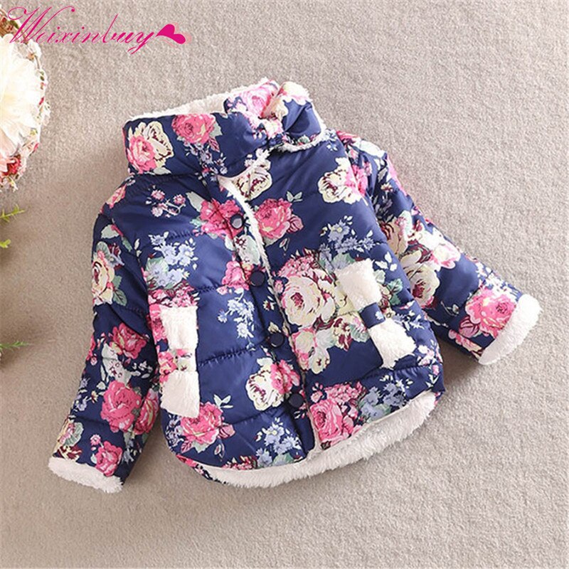 Baby Winter Cotton Floral Coat Winter Warm Children's Jacket Outerwear Jacket For Girls MinnieLong Sleeve Jacket Thick