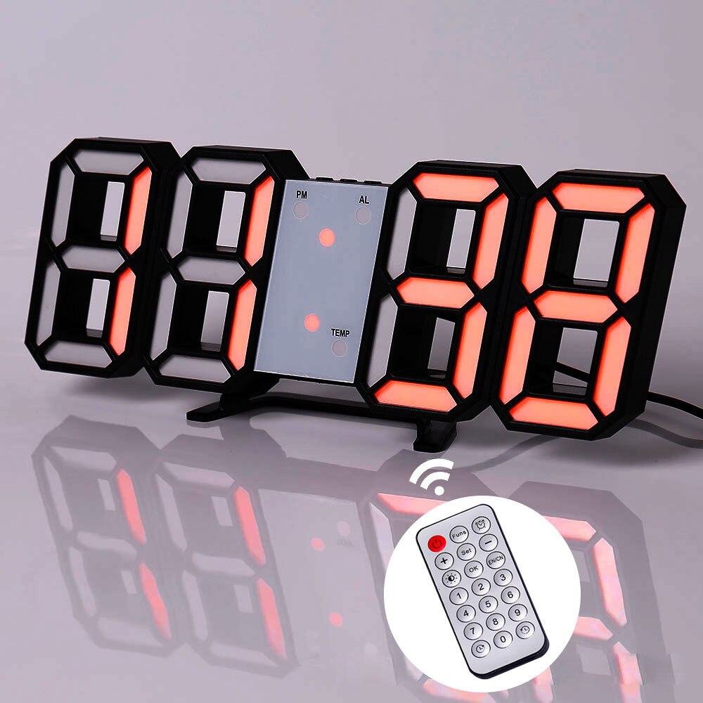 W&amp;G 3D Wall Clock Remote Korea Snooze Alarm Clocks Hanging Watch Table Clock Calendar Electronic Clock Intelligent Digital Clock: R black orange