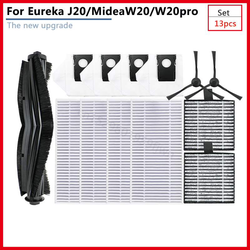 Für Eureka J20 Midea W20 W20Profi Elektrische Roboter Kehrmaschine Hauptseite Pinsel Hepa-Filter Haushaltsgerät Staubbeutel Bausatz Staubsauger: dunkel Grau