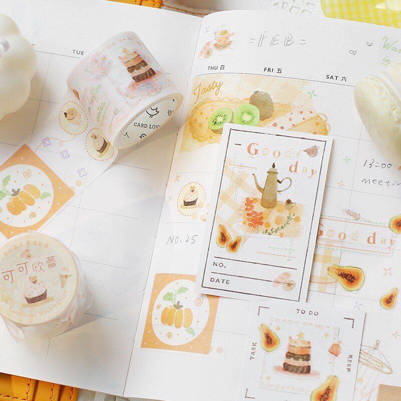 1Pcs Middag Tijd Serie Decoratie Washi Tapes Leuke Desserts Masking Tape Creatieve Scrapbooking Koreaanse Briefpapier Stickers