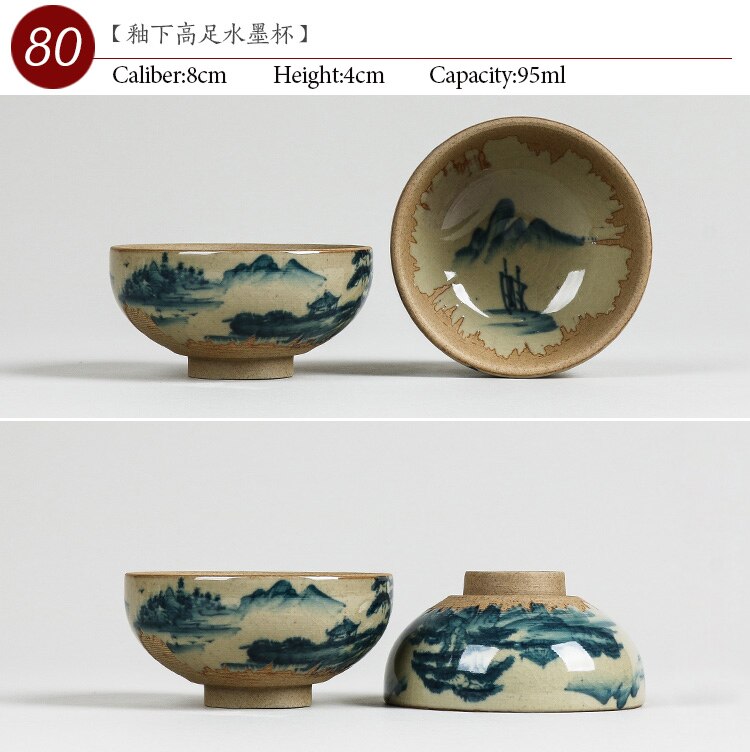 Nr. .080 kinesiske keramiske tekop 95ml kung fu tesæt porcelæn håndlavet malet tekop lille teskål i japansk stil