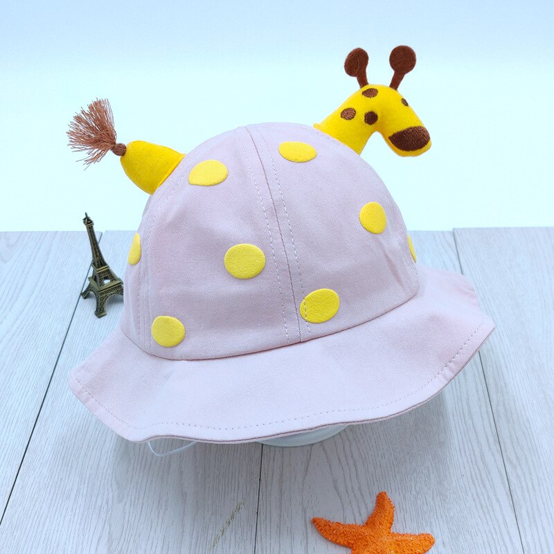 Children Sun Hat Lovely Giraffe Doll Decorate Hat for Boys Girls Spring Autumn Dot Solid Breathable Kids Toddler Fisherman Hat: Pink