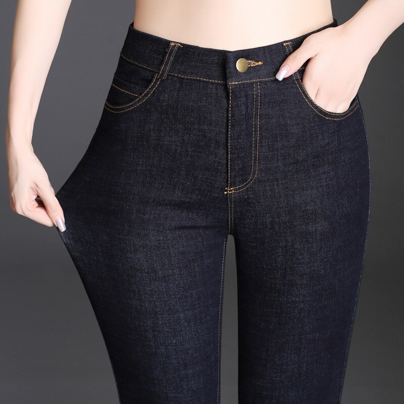 Plus Größe Frauen Stiefel-schneiden Hohe strecken Denim Ausgestelltes Jeans Für Frühling Herbst Einfarbig Dünne Engen aufflackern Jeans Übergröße