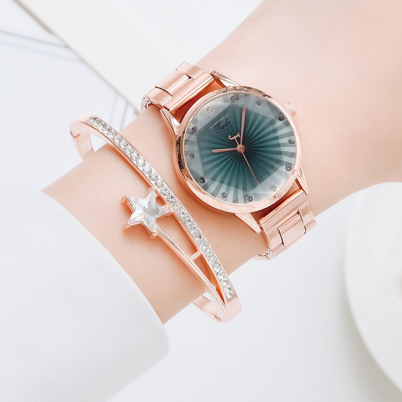 Mode Dames Stalen Band Armband Horloge Set Elegante Geometrische Armband Horloges Vrouwen Часы Женские