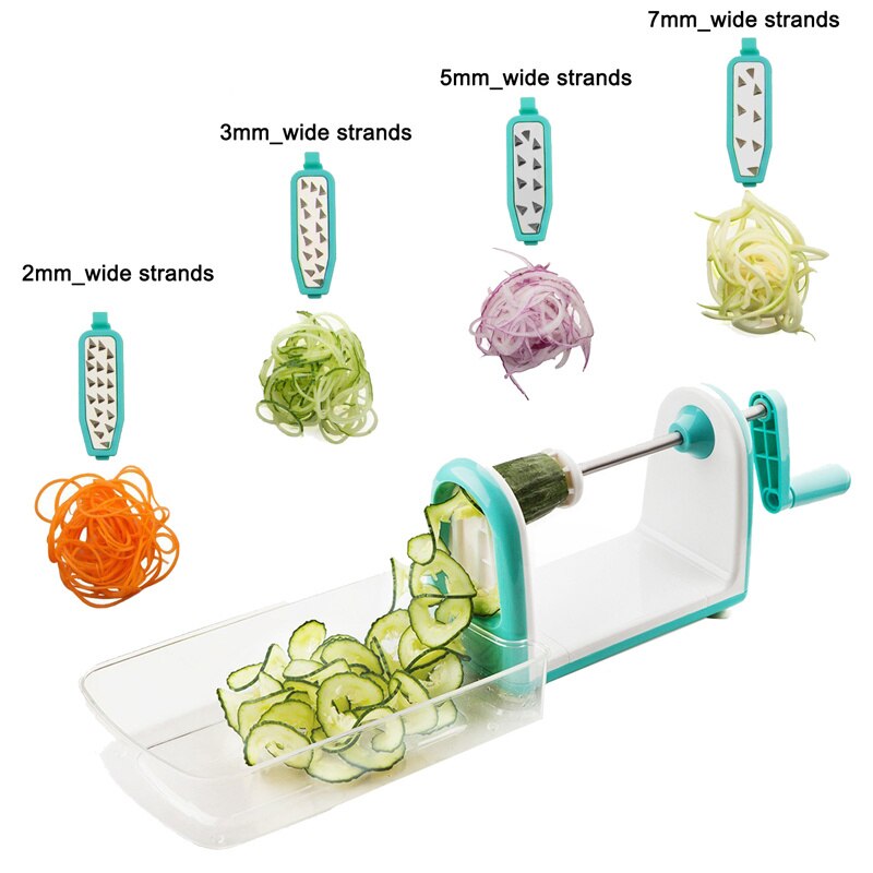 5 cuchillas de espiralizador de verduras plegable para verduras, Pasta y espaguetis, cortador de verduras en espiral, cortador de calabacín: Azul