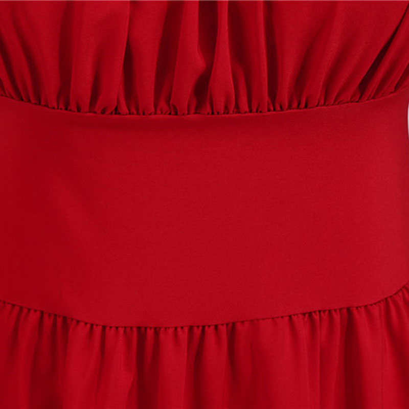 Women Vintage Dress Robe Party Casual Office Midi Dress Femme Summer Puff Sleeve Square Collar Solid Red