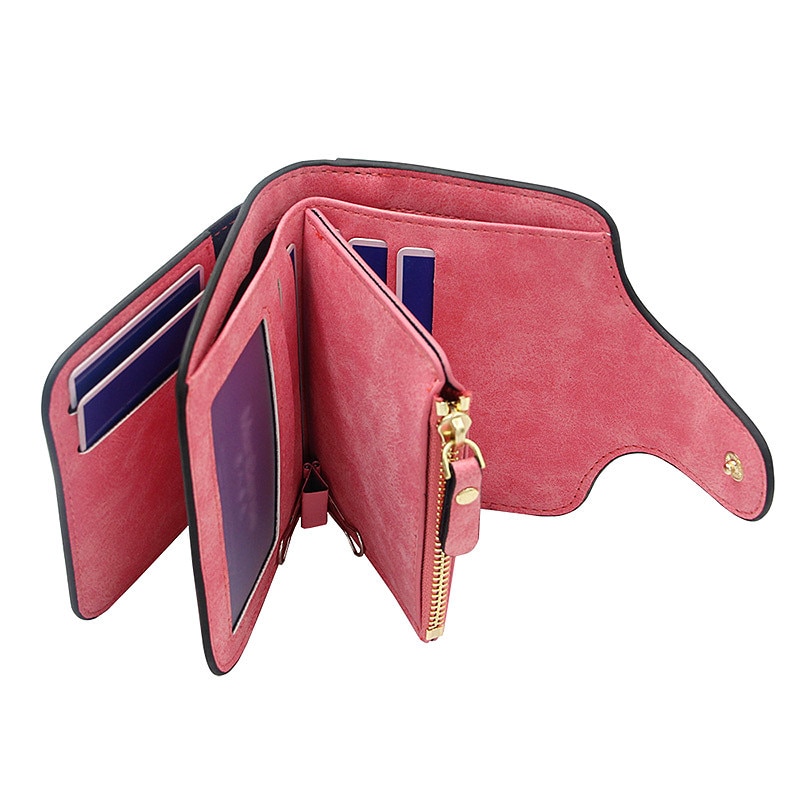 Lady Snap Fastener Zipper Short Clutch Wallet Solid Letter Small Female Purse Short Purse Vintage Matte Women Wallet