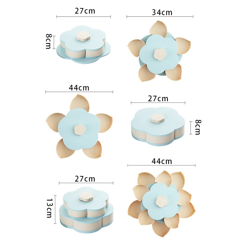 Double Layer Petal Shaped Rotating Candy Box Dish Snacks Tray Five Grid Dried Fruit Case Plastic Container