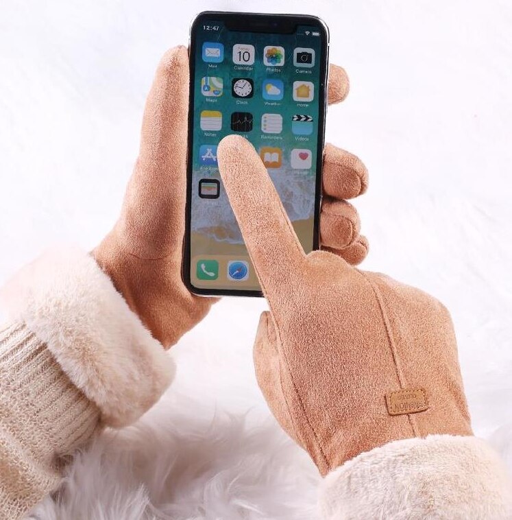 luxe daim gants mitaines doigt complet mitaines droite Index doigt écran gant velours épais femmes hiver