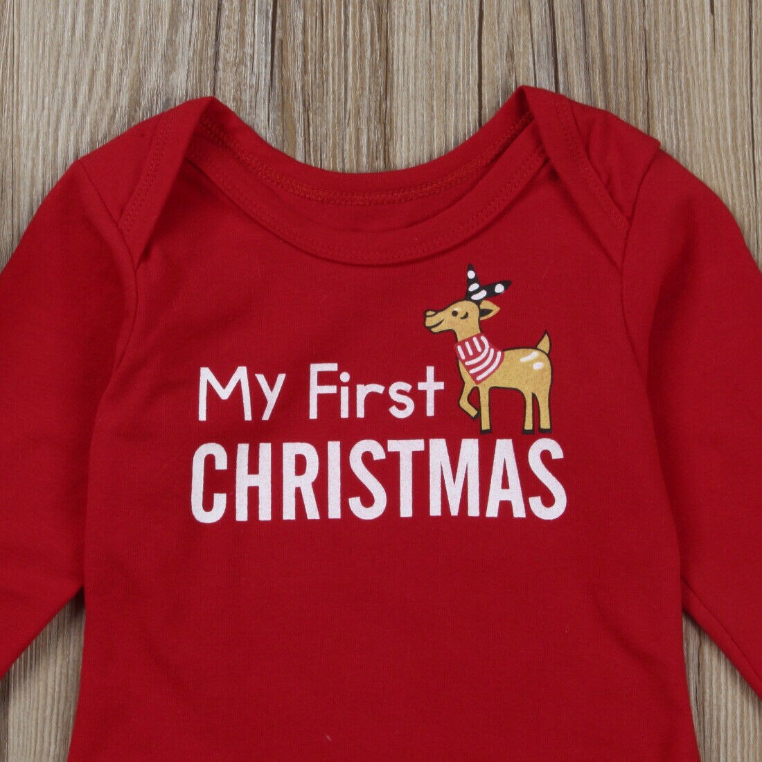 Christmas Baby Boy Girl Bodysuit Letter MY First Letter Printed Solid Jumpsuit Clothes Outfits Jumpsuit Clothes Outfits