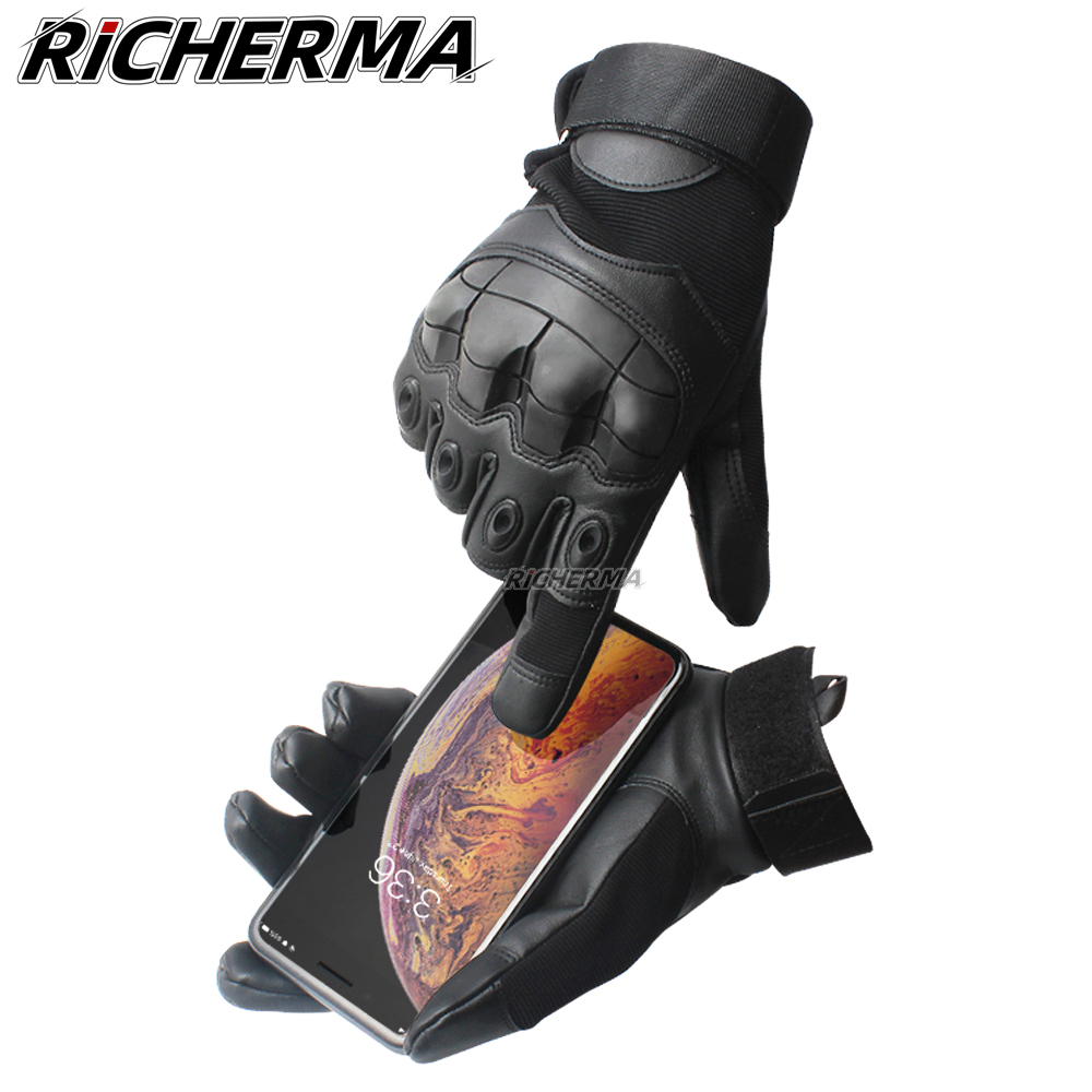 Touchscreen Leather Motorcycle Gloves Full Finger Hard Knuckle Winter Summer Motocross Motorbike Gloves Moto Biker Riding Gloves