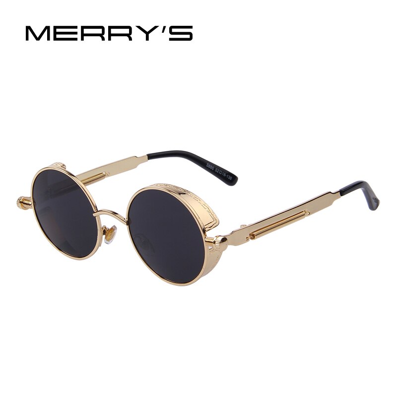 Merrys vintage dam steampunk solglasögon märke runda solglasögon oculos de sol  uv400: C03 guld svart