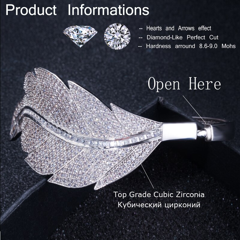 CWWZircons Luxury Brand Women Wedding Jewelry Cubic Zirconia Leaf Shape Big Wide African Dubai Rose Gold Open Bangles BG015