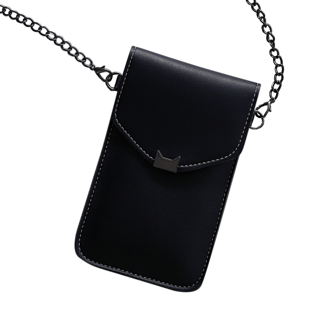 Saco do mensageiro da corrente das mulheres da tela de toque transparente da orelha do gato retro simples saco do telefone móvel sacos pequenos da aleta mini bolsa de ombro: black