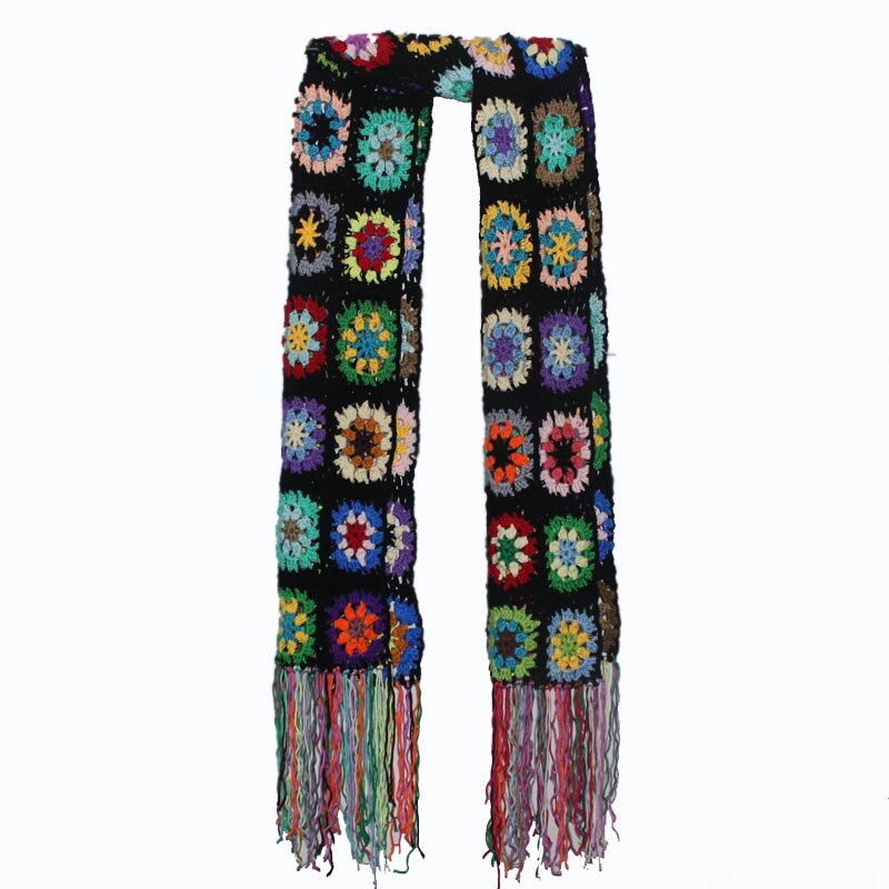 Handgjorda halsdukar kvinnor tofs halsduk wraps 200*27cm stora virkade blommor halsdukar höst vinter handgjorda filt halsduk