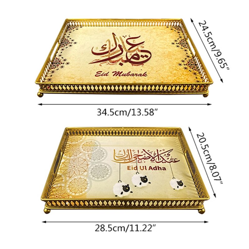 Rechthoek Moslim Mubarak Eid Ijzer Dessert Diner Plaat Lade Bakken Gebak Opslag Brood Brood Pan Ramadan Feestartikelen