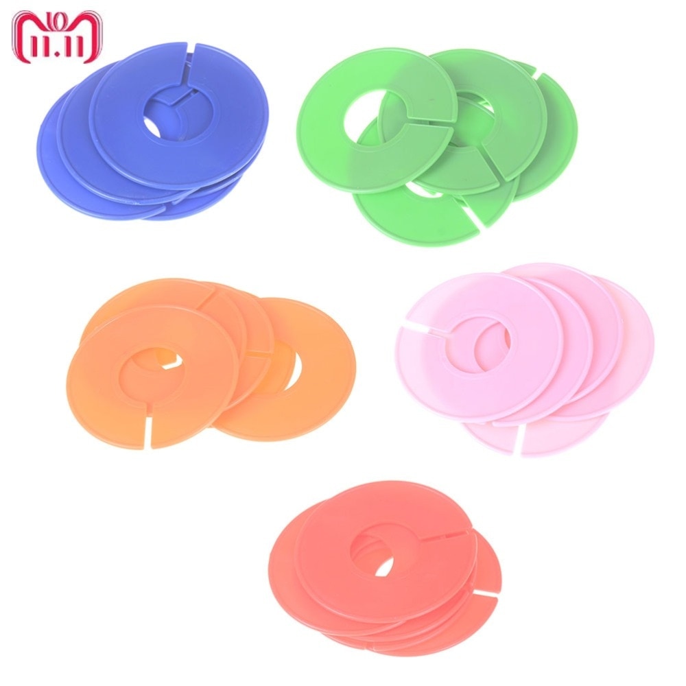 5 stk / lot skillevæg blank rund plastikstørrelsesmarkør hangrail størrelse disk tøj rack bøjle skinner farvet størrelse markering ring