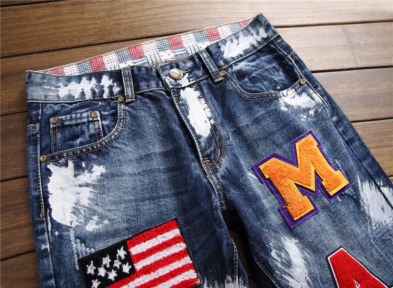 Pantalones vaqueros elásticos rasgados con agujeros para hombre, Jeans rasgados de retales con agujeros a la , otoño e invierno,