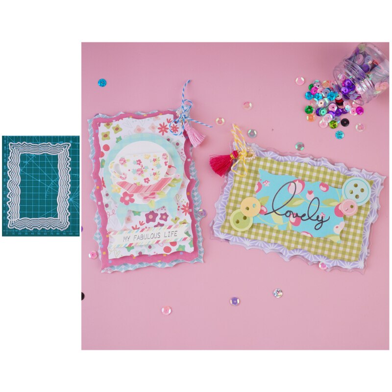 Lace Border Stencil Rectangle Frame Set Metal Cutting Dies For Scrapbooking DIY Photo Album Card Making Decorative