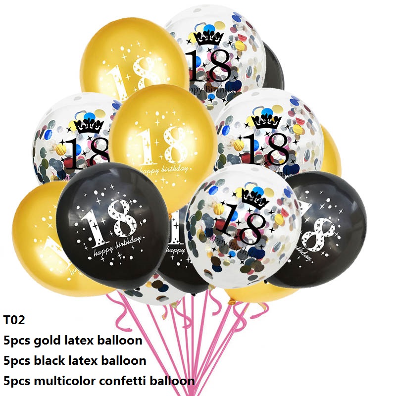 15pcs/set 18th Happy Birthday Balloon Decor Gold Silver Confetti Latex Balloons for 18 Year Old Birthday Celebrate Decoration: CF347-T02