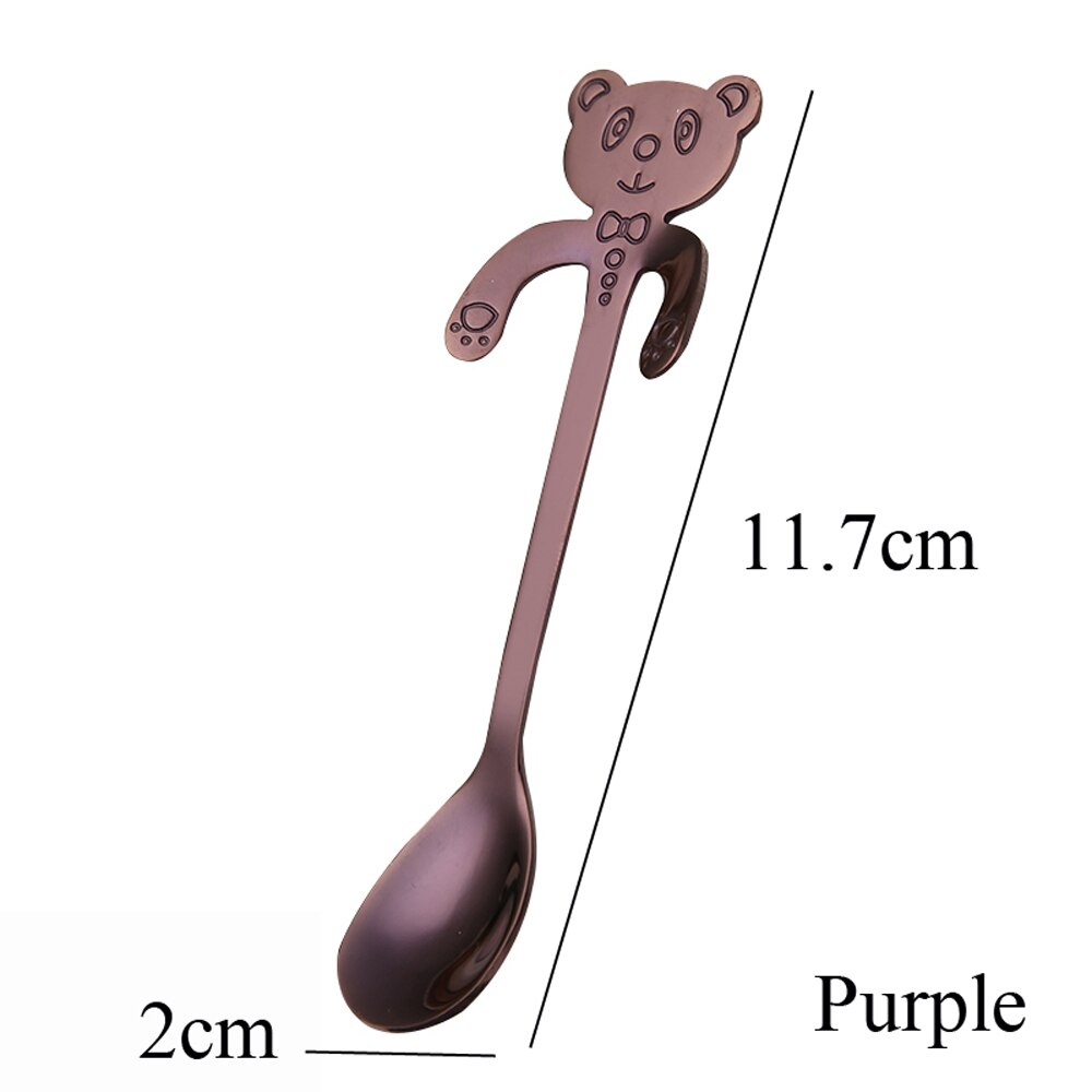 1PC Stainless Steel Rainbow Bear Spoons Hanging Cups Ice Cream Dessert Coffee Tea Spoon Tableware Kitchen Tool Flatware: Purple 