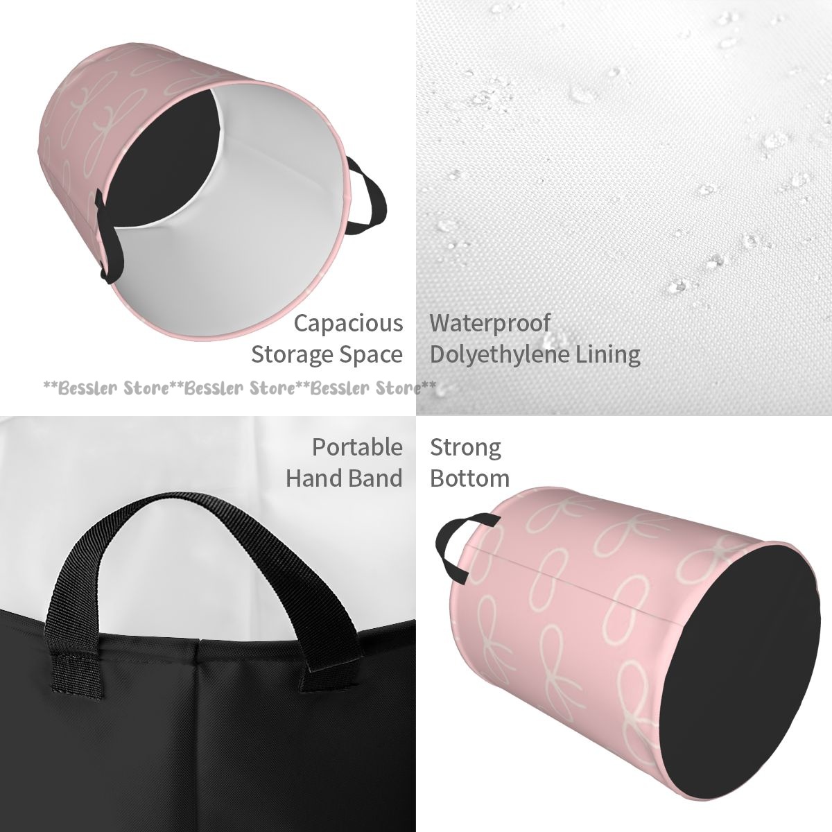 Bonito tons rosa com arcos cesta de lavanderia dobrável roupas sujas brinquedos balde armazenamento doméstico