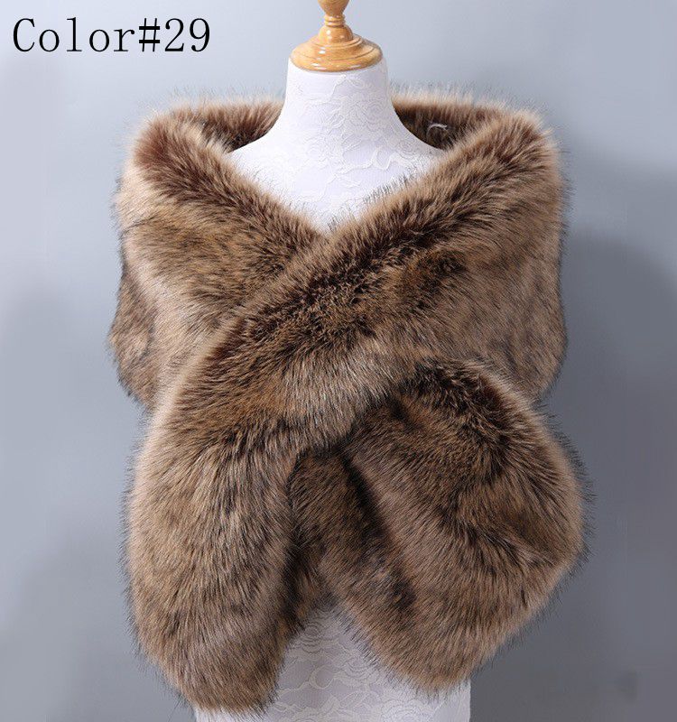 42 kleuren 165 * 28 cm bruin namaakbont bruiloft sjaal vrouw partij stola bruid cape mantel winter bruids wrap bolero accessoire voorraad: WHITE