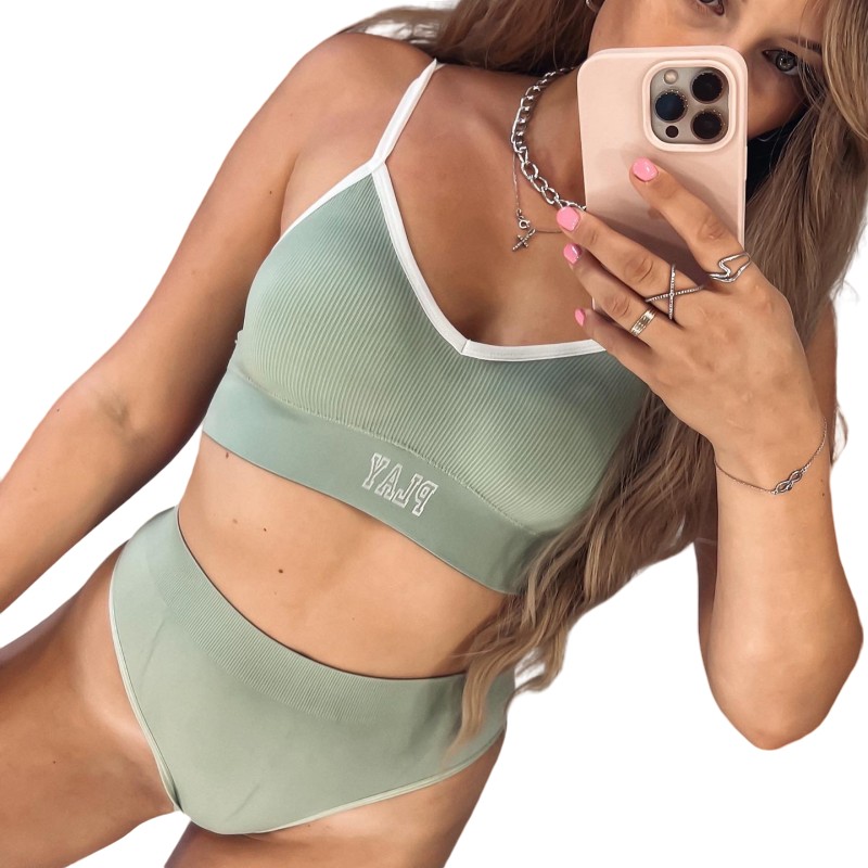Conjunto de Sujetador deportivo sin costuras para mujer, tangas sexys de tiro alto, bragas sin aros, ropa interior cómoda, lencería femenina
