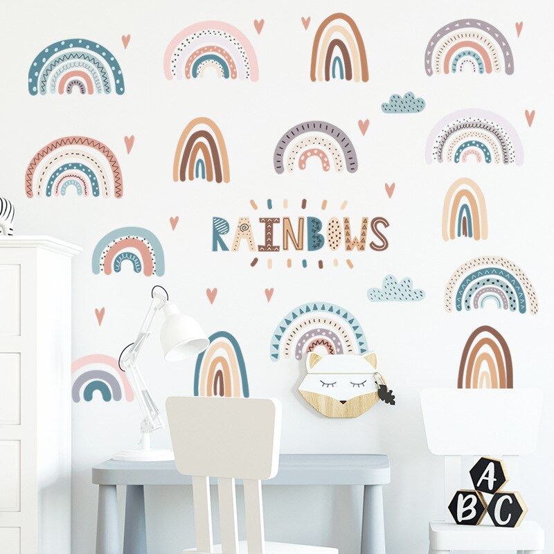 Adesivi murali arcobaleno fai-da-te per soggiorno decorazioni murali telecamera da letto adesivi murali in PVC rimovibili decorazioni per la casa camerette sfondi
