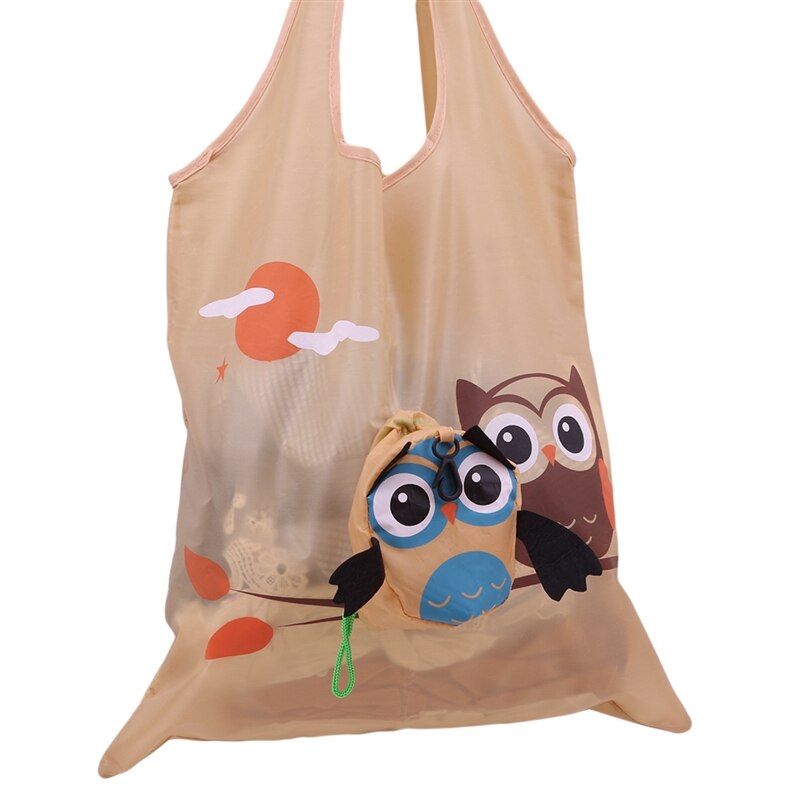Cartoon boodschappentas schattige uil opvouwbare herbruikbare organizer voor buiten supermarkt boodschappen draagbare opbergtas met grote capaciteit