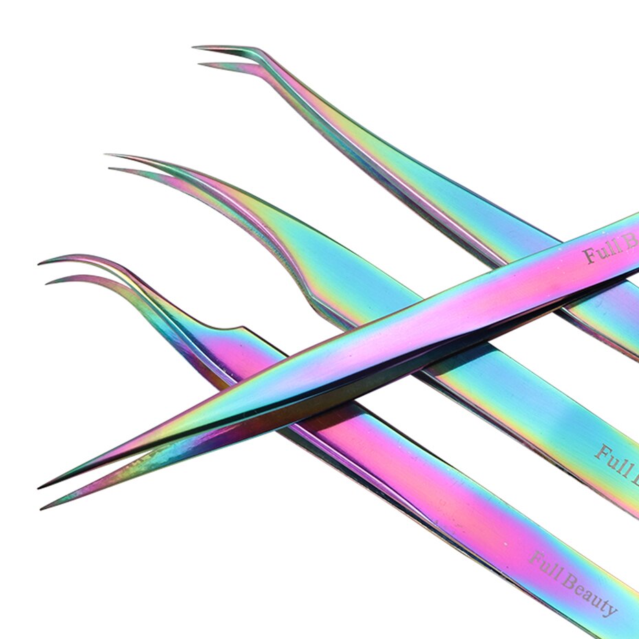 4 rodzaje prostych, zakrzywionych, tęczowych pęustawić robić przedłużania rzęs, makijażu, manicure, precyzyjnego wybierania, profesjonalnej pęsety robić brwi, fbt 1-4