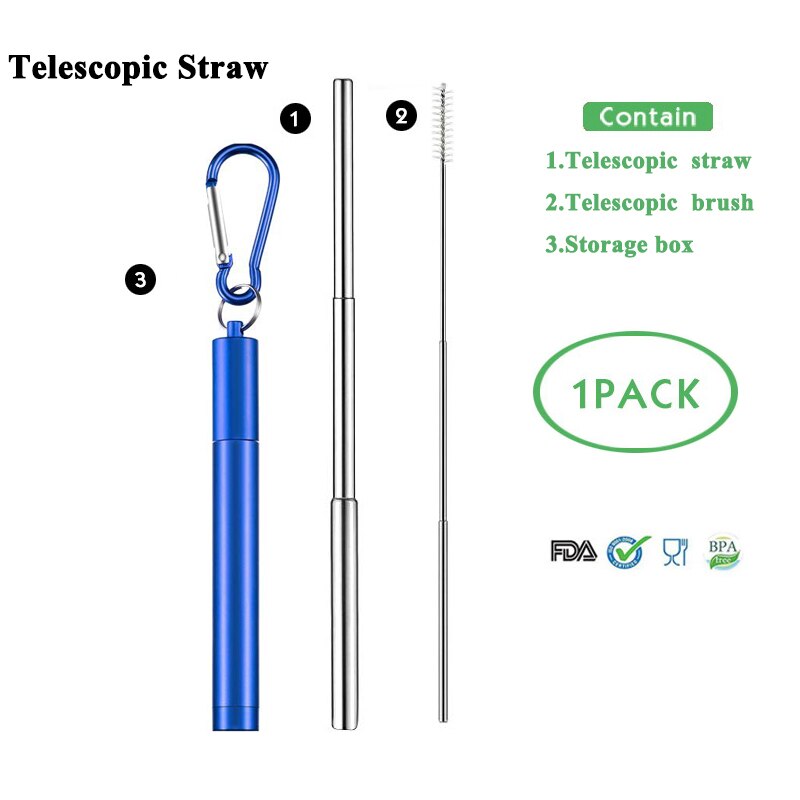 Telescopic Metal Drinking Straw Collapsible Reusable Straw Portable Stainless Steel Straw with Case and Brush for Travel Outdoor: T-straw 9