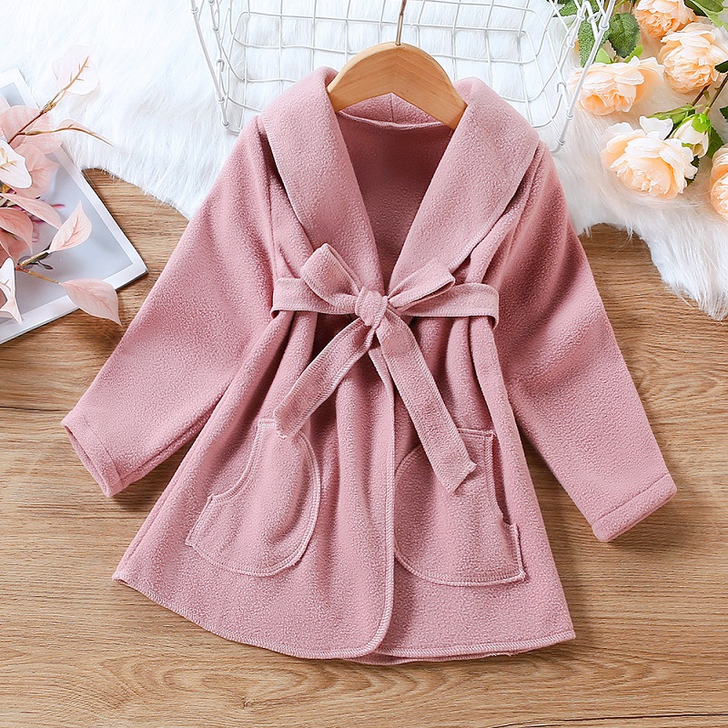 Mode Baby Meisje Wollen Geul Jas Baby Peuter Riem Jas Lange Kaki Roze Lente Herfst Kind Jas Kleding 1-7Y: pink / 2T