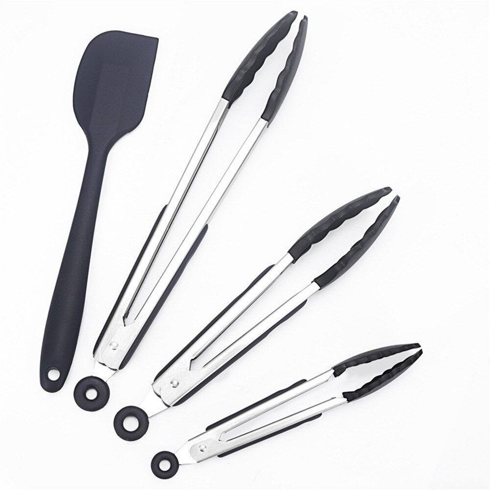 Stainless steel Silicone Kitchen Tongs Clip Salad Bread Cooking Food Serving Tongs Restaurant Food Folder Kitchen Tools