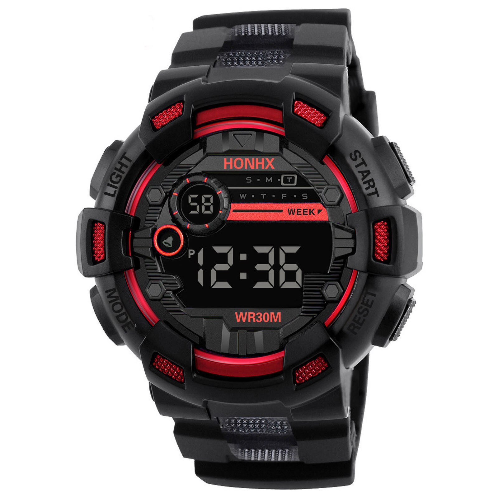 Honhx Waterdicht Heren Horloges Zes Stijlen Van Cool Sport Elektronische Horloges Led Digitale Outdoor Met Vier Knoppen Kinderen Horloge: Red 
