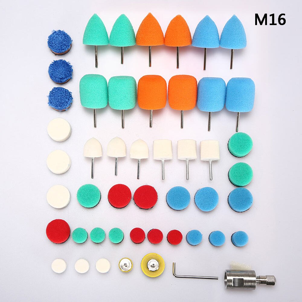 SPTA 78 pièces Mini tampon de polissage détaillant voiture polissage roue peinture Flexible arbre Kit marchandises pour voiture polonais perceuse polisseuse phare: 48Pcs M16