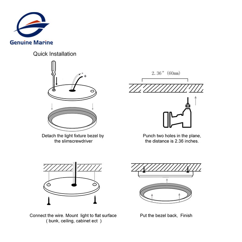 Genuine Marine Ultra-thin LED Ceiling Light 12/24V Car Interior LED Dome Reading Lamp With Dimmer Switch RV Camper Accessories