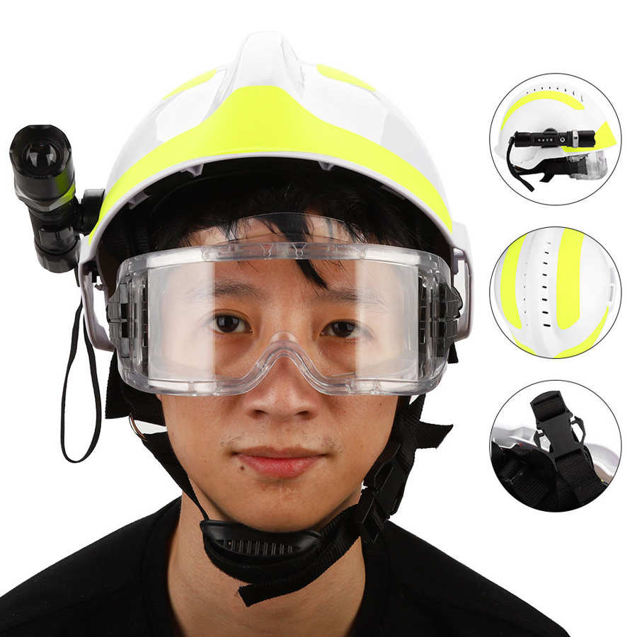 Emergency Rescue Safety Helmets Anti-Impact Fire Fighter Protective Hard Hat with Headlamp and Goggles