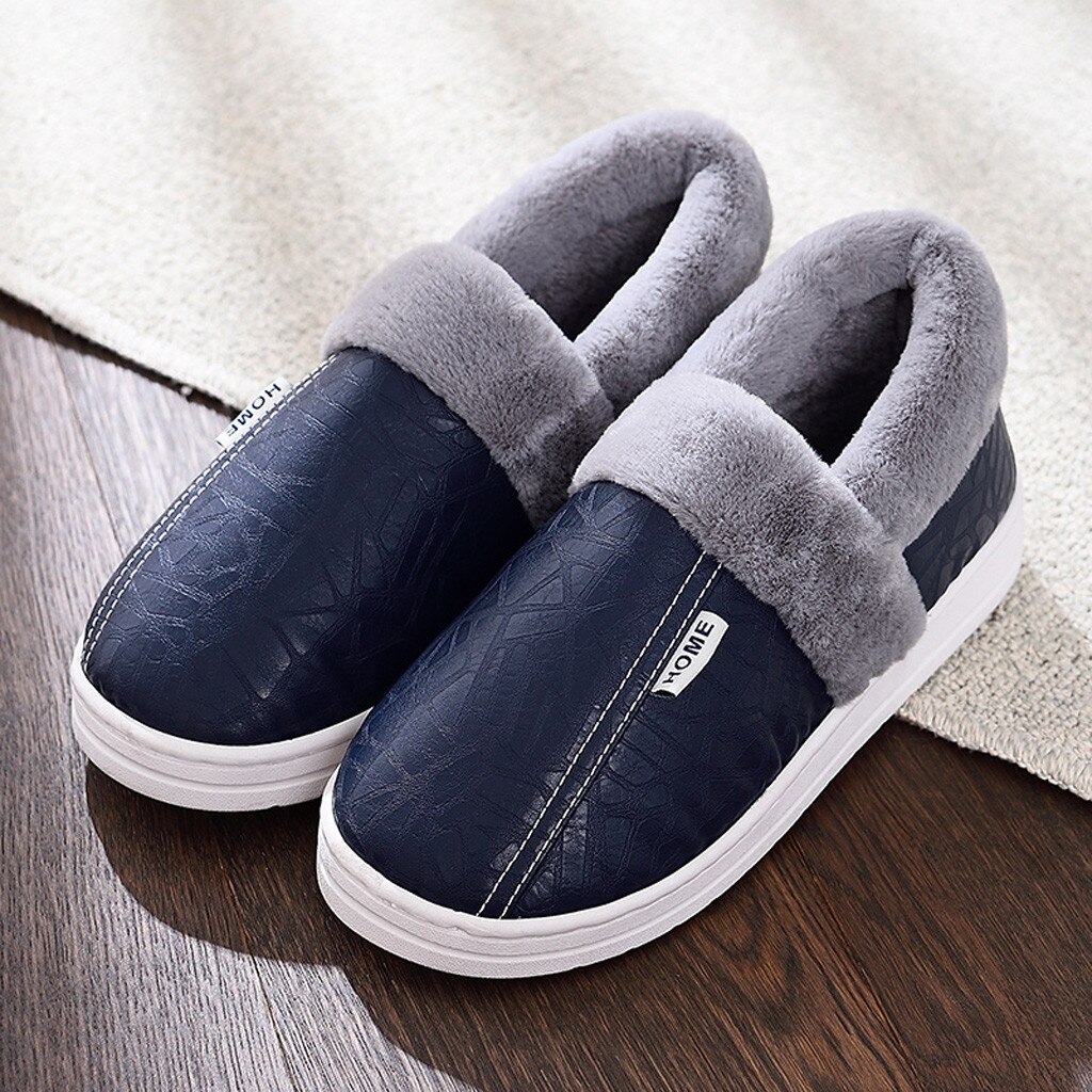 Winter Men Slippers Waterproof Warm Non-slip Floor Home Slippers Outdoor Indoor Bedroom House Shoes Men Cover Heel Slipper