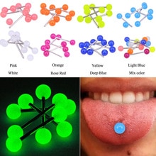 10 stks/partij Noctilucent Barbell Tong Piercing lengua Tong Ring Acryl Tepel Ring Helix Piercing langue Ear Body Sexy Sieraden