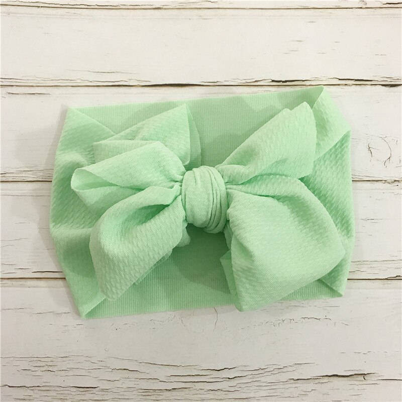 7'' Big Bows Texture Top Knot For Girls Chic Kids Winter Solid Wide Headband Hair Bow DIY Hair Accessories Head wrap: Green
