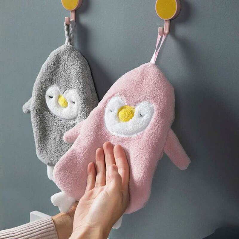 Serviette de bain pingouin en microfibre Super absorbante, petite serviette doux, corail, chiffon de cuisine, Type suspendu, pour enfants