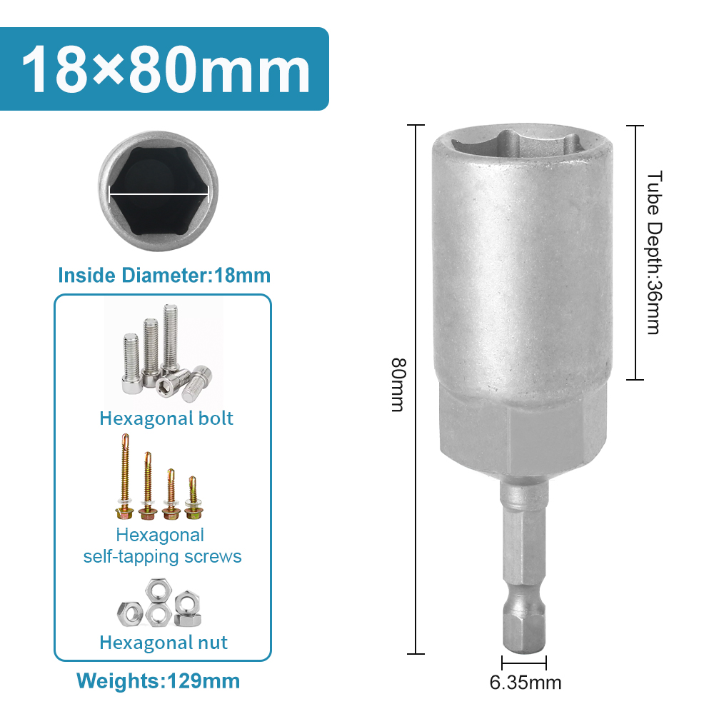 Length Deepen Impact Socket Adapter 5-19mm Power Nut Driver Socket Set 1/4-inch Hex Shank Screwdriver Key Head Hand Tool 1PC: Blue