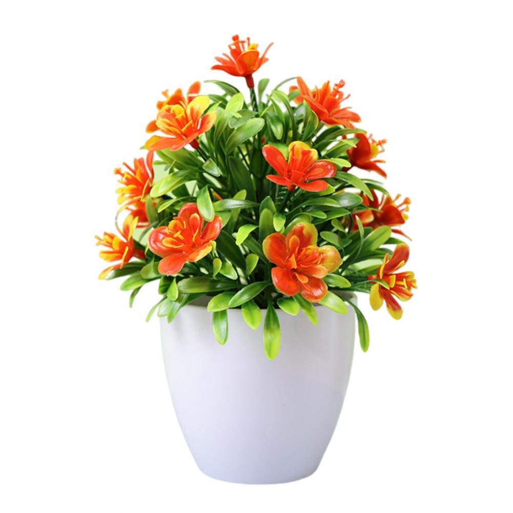 Kunstig bonsai med blomster kunstig potteplante kunstig lille træ skrivebordsdekoration til bryllup hjemmekontorskabe: Orange